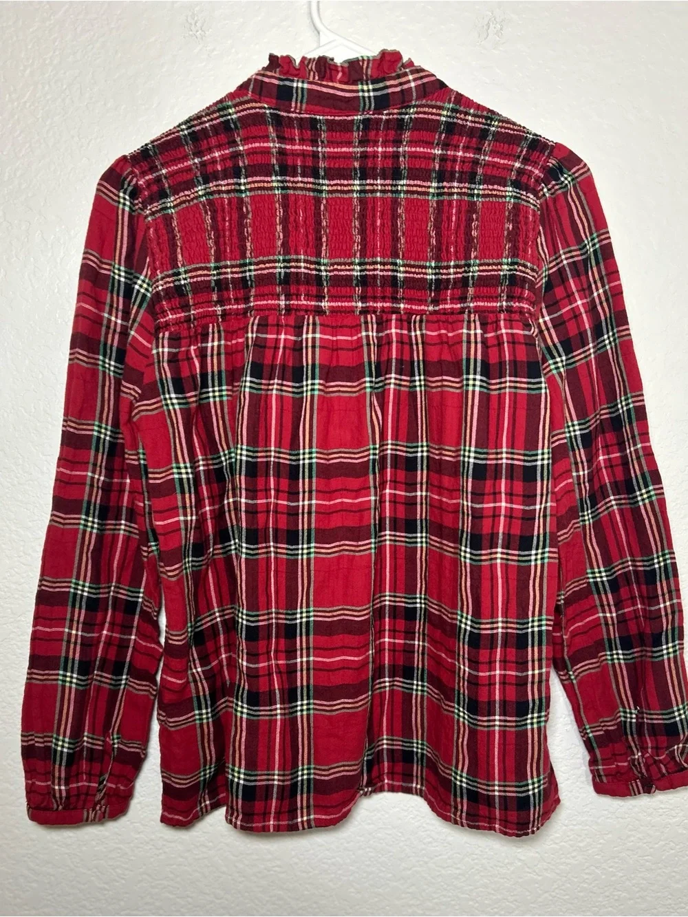 J.Crew Re-Imagined Red Plaid Ruffle Collar Peplum Blouse S